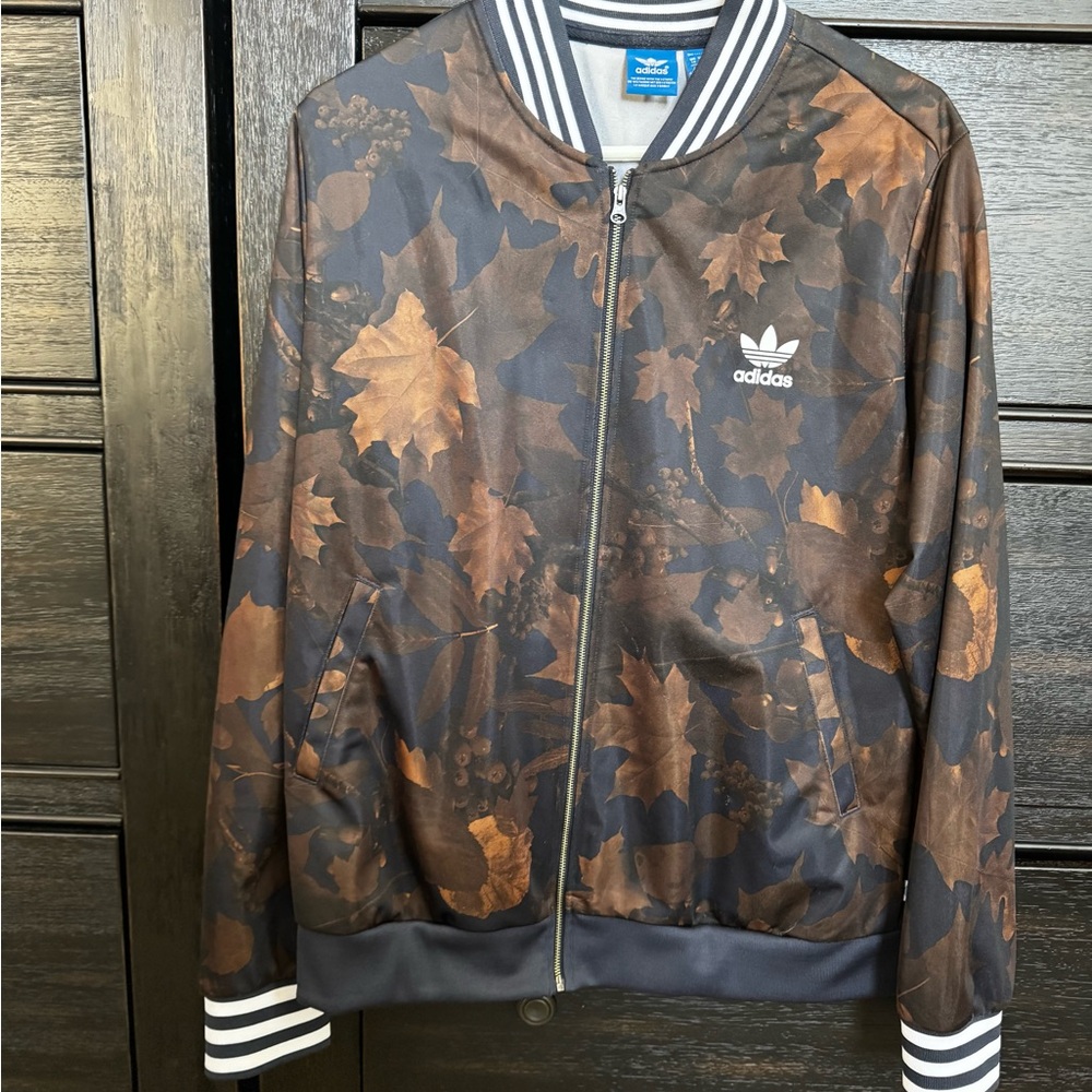 Adidas Men's Brown Leaf Print Jacket